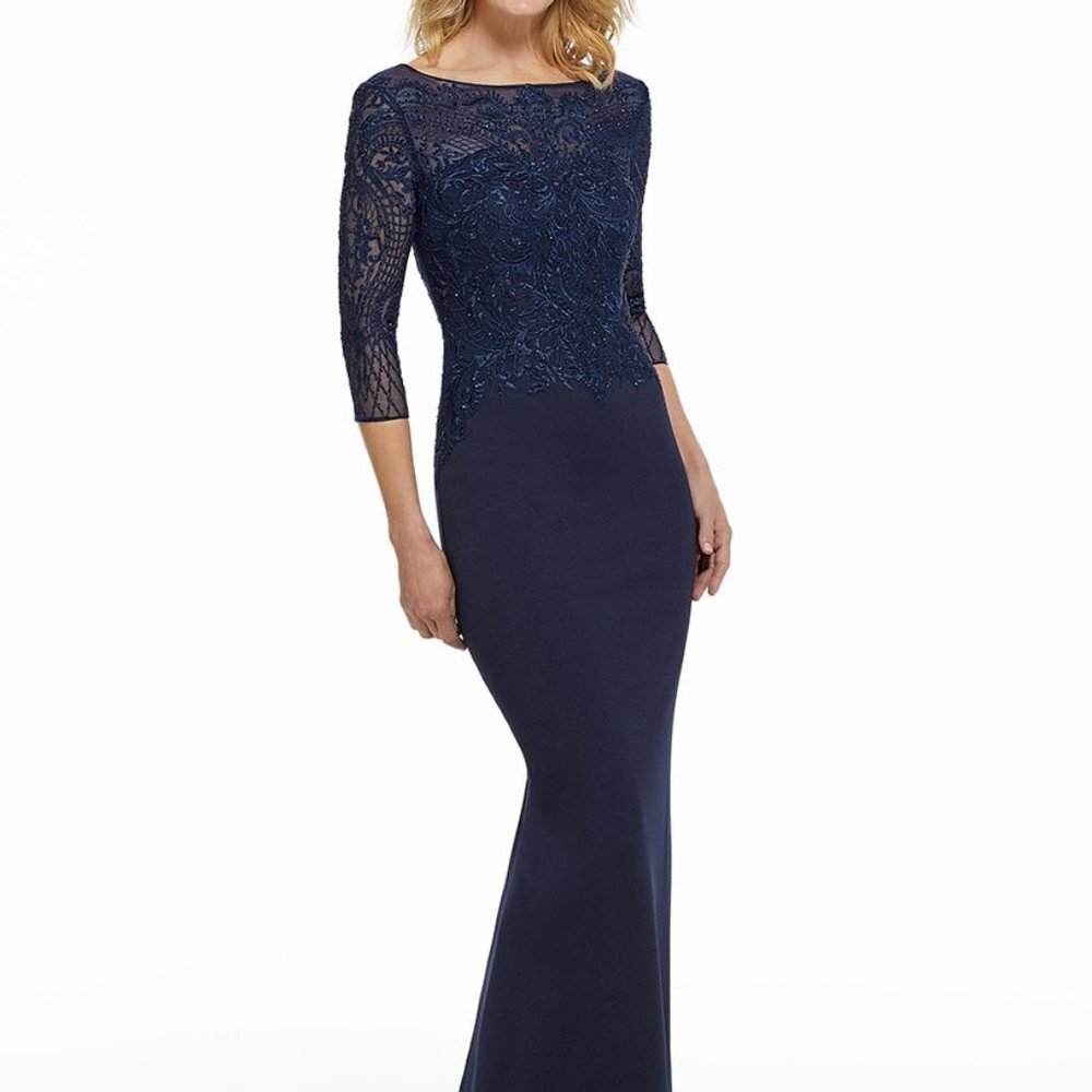 SALE NWT MGNY By Mori Lee 72020SC Jersey Mother of the Bride Dress Navy size 4 - Picture 1 of 6